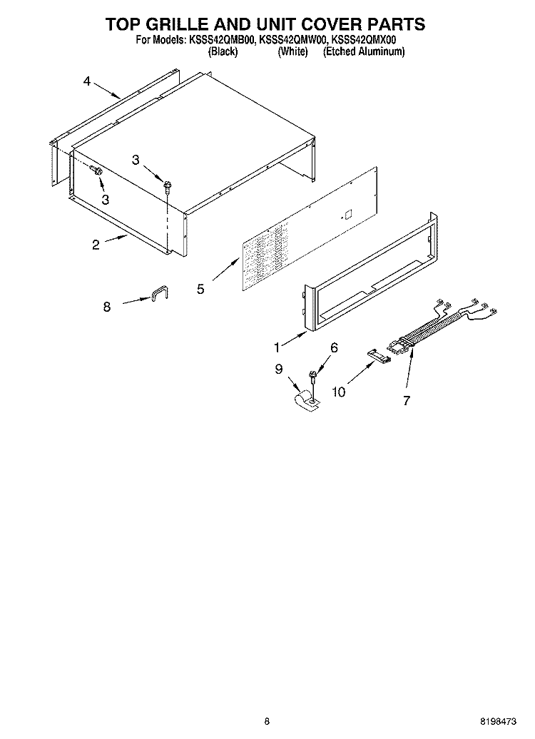 TOP GRILLE AND UNIT COVER PARTS Diagram and Parts List for KSSS42QMB00  KitchenAid Refrigerator