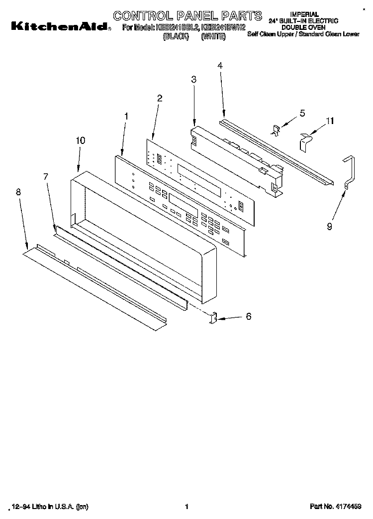 CONTROL PANEL Diagram and Parts List for KEBI241BBL2  KitchenAid Wall Oven