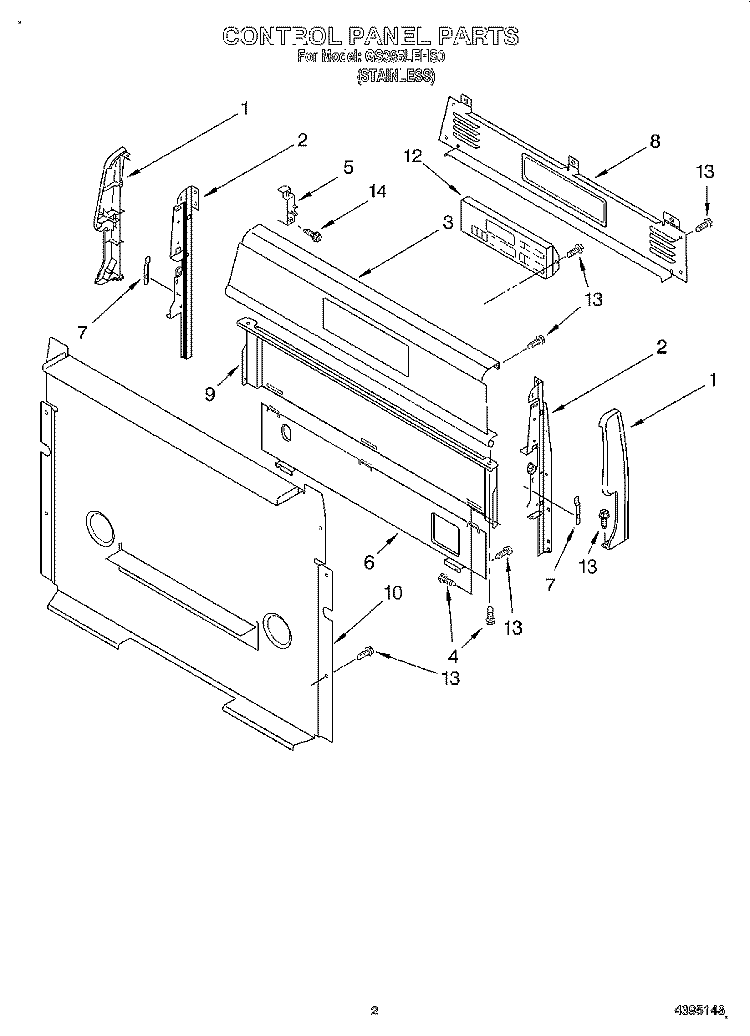 CONTROL PANEL Diagram and Parts List for GS395LEHS0  Whirlpool Range