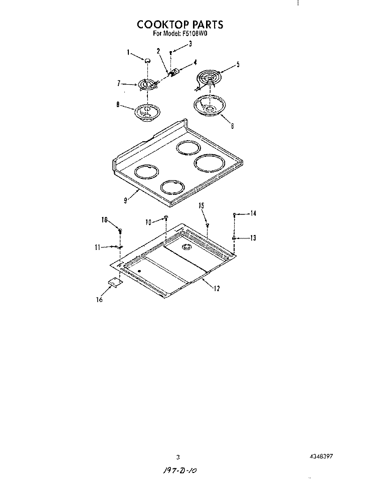 COOK TOP Diagram and Parts List for F5108^0  Whirlpool Range
