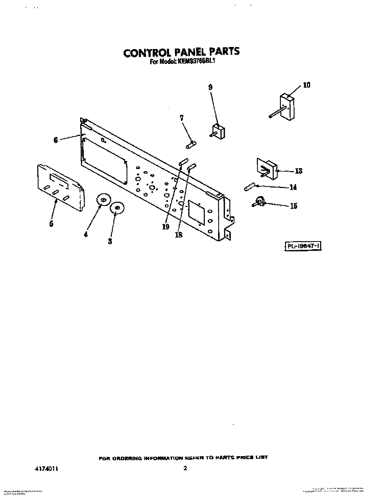 CONTROL PANEL Diagram and Parts List for KEMS376SBL1  KitchenAid Microwave Oven Combo