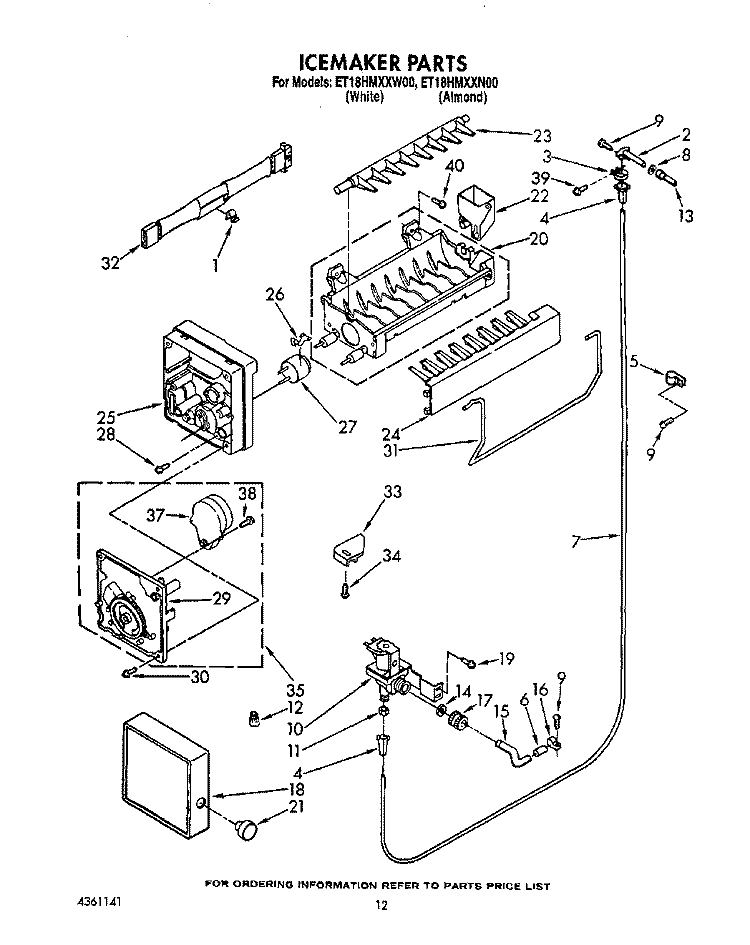 ICEMAKER, LIT/OPTIONAL Diagram and Parts List for ET18HMXXN00  Whirlpool Refrigerator