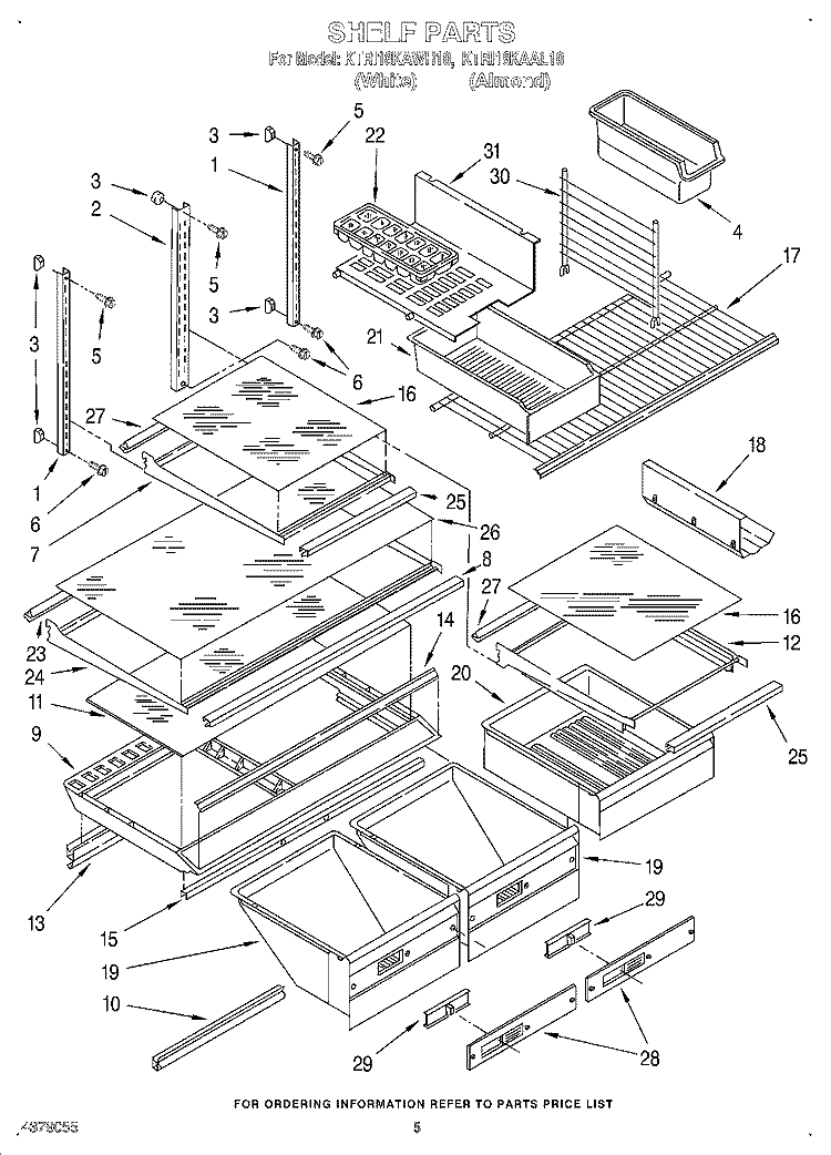SHELF, LIT/OPTIONAL Diagram and Parts List for KTRI18KAAL10  Whirlpool Refrigerator