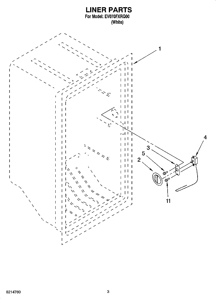 LINER PARTS Diagram and Parts List for EV070FXRQ00  Whirlpool Freezer