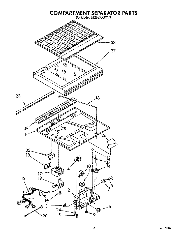COMPARTMENT SEPARATOR Diagram and Parts List for ET20GKXXW00  Whirlpool Refrigerator