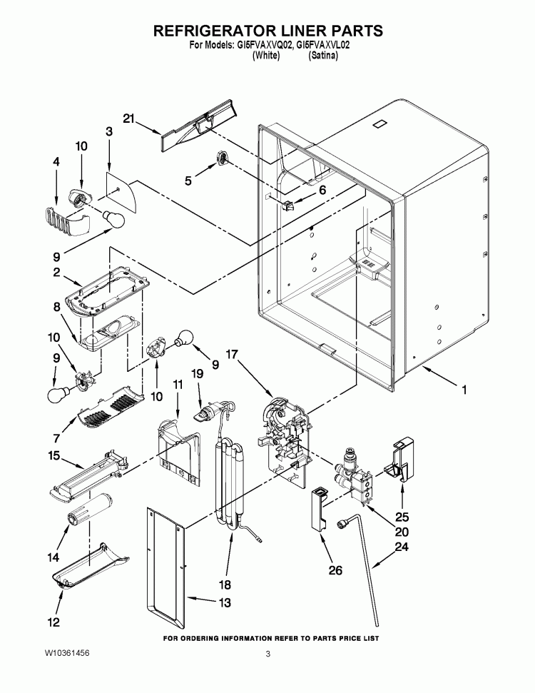 REFRIGERATOR LINER PARTS Diagram and Parts List for GI5FVAXVL02  Whirlpool Refrigerator