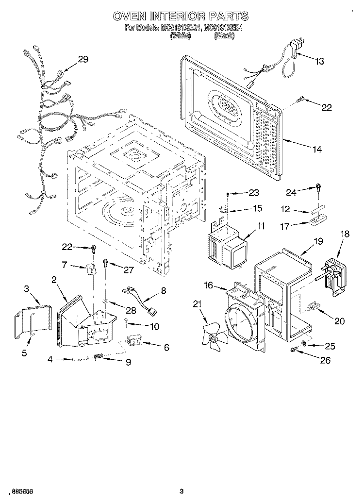 OVEN INTERIOR Diagram and Parts List for MC8131XEB1  Whirlpool Wall Oven