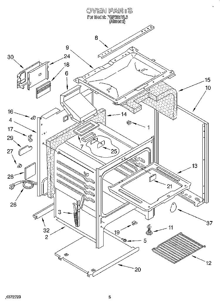 OVEN Diagram and Parts List for FGP325YL3  Roper Range