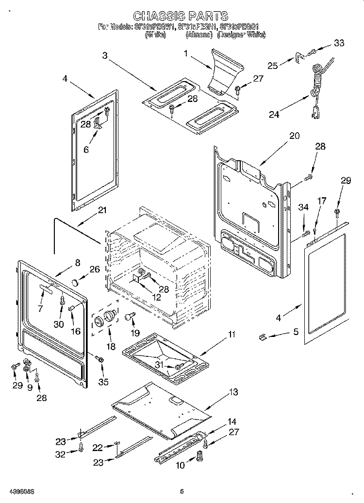 CHASSIS Diagram and Parts List for SF315PEGQ1  Whirlpool Range