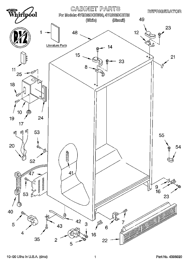 CABINET, LITERATURE Diagram and Parts List for 4YGD25DCHW00  Whirlpool Refrigerator