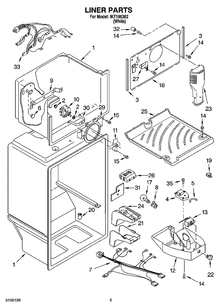 LINER PARTS Diagram and Parts List for IKT195302  Inglis Refrigerator