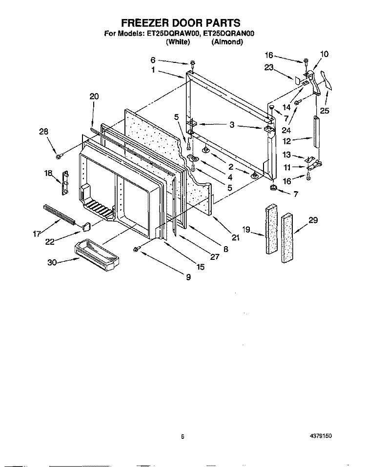 FREEZER DOOR Diagram and Parts List for ET25DQRAW00  Whirlpool Refrigerator