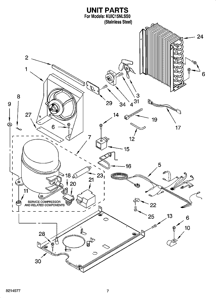 UNIT PARTS, OPTIONAL PARTS Diagram and Parts List for KUIC15NLSS0  KitchenAid Ice Maker