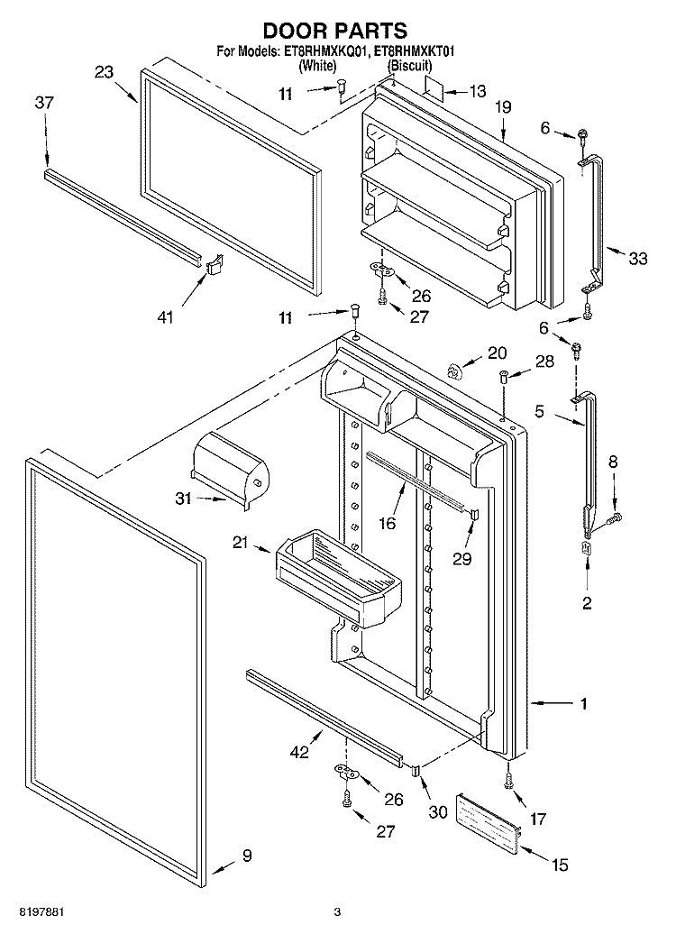 DOOR Diagram and Parts List for ET8RHMXKT01  Whirlpool Refrigerator