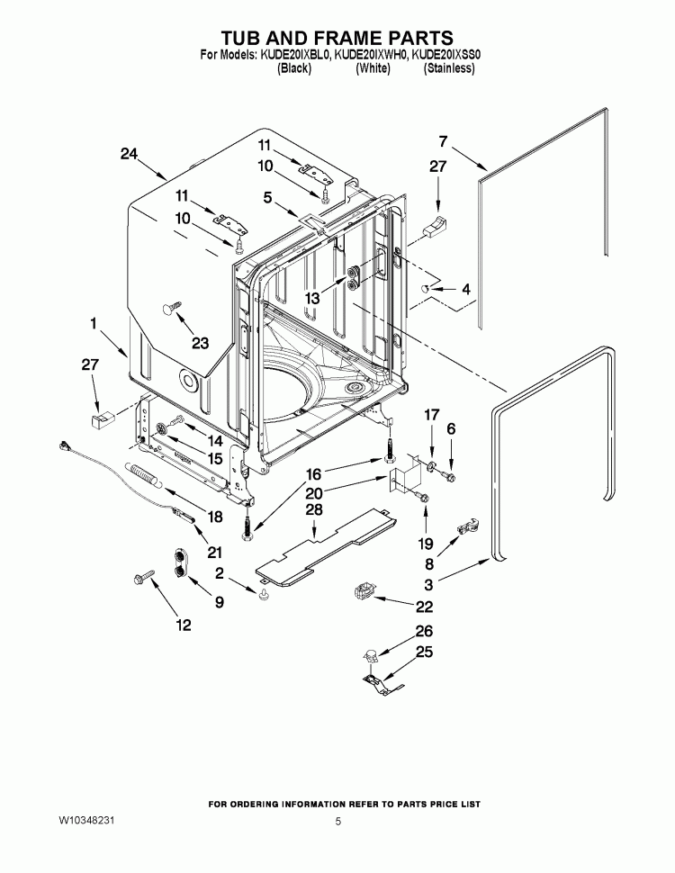 TUB AND FRAME PARTS Diagram and Parts List for KUDE20IXBL0  KitchenAid Dishwasher
