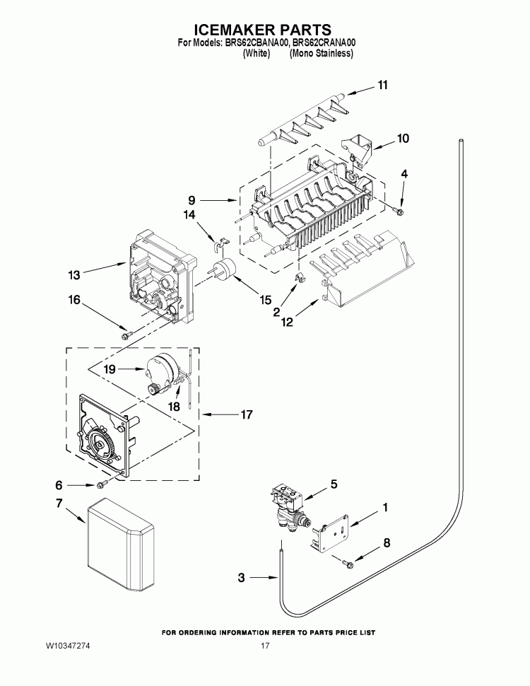 ICEMAKER PARTS Diagram and Parts List for BRS62CRANA00  Whirlpool Refrigerator