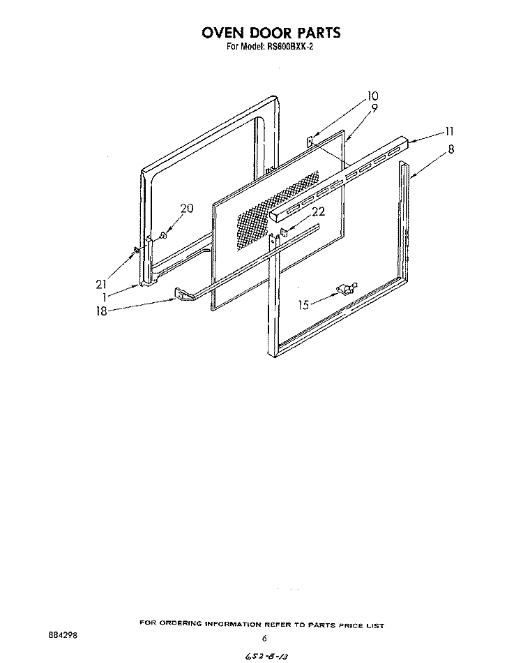 OVEN DOOR Diagram and Parts List for RS600BXK2  Whirlpool Range
