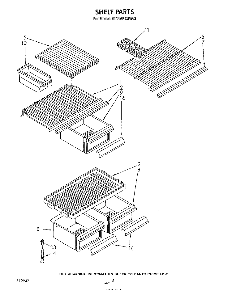 SHELF Diagram and Parts List for ET14AKXSW03  Whirlpool Refrigerator
