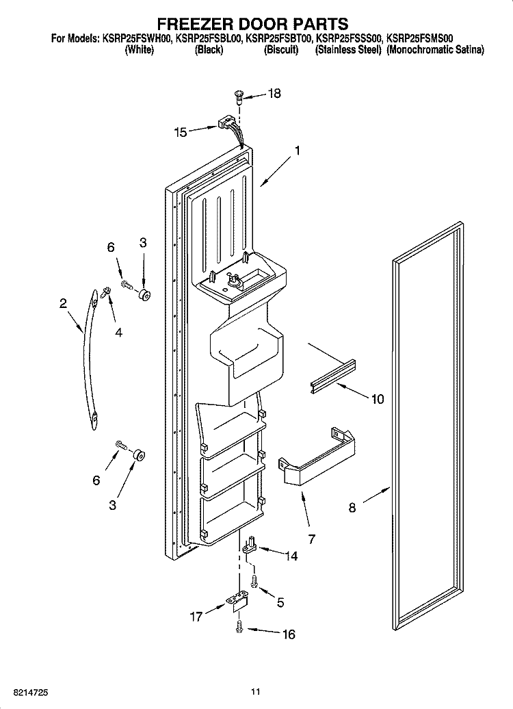 FREEZER DOOR PARTS Diagram and Parts List for KSRP25FSBL00  KitchenAid Refrigerator