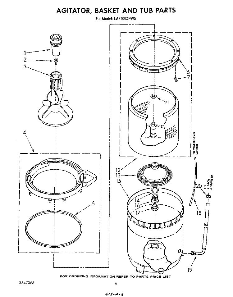 AGITATOR, BASKET AND TUB Diagram and Parts List for LA7700XPW5  Whirlpool Washer