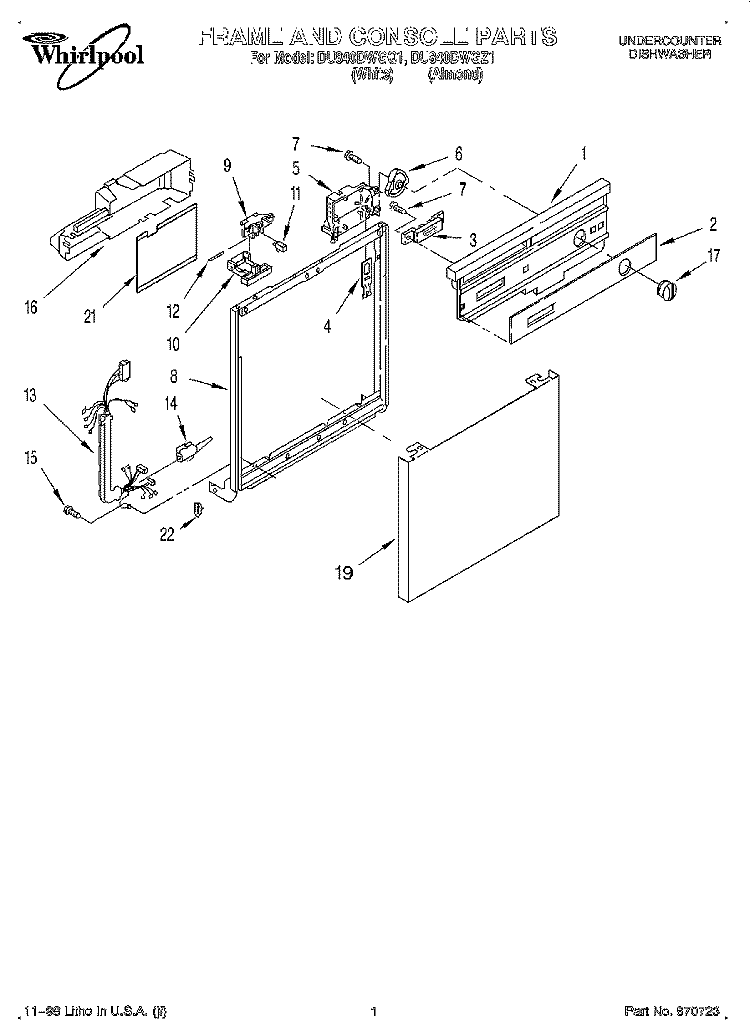 FRAME AND CONSOLE Diagram and Parts List for DU840DWGZ1  Whirlpool Dishwasher