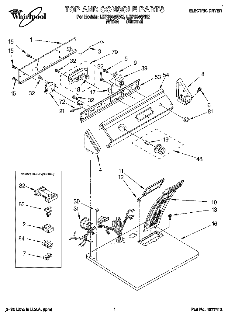 SECTION Diagram and Parts List for LEP6646AW2  Whirlpool Dryer