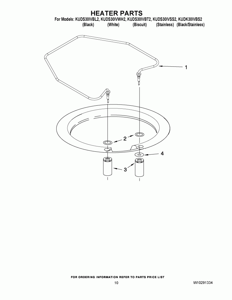 HEATER PARTS Diagram and Parts List for KUDK30IVBS2  Whirlpool Dishwasher