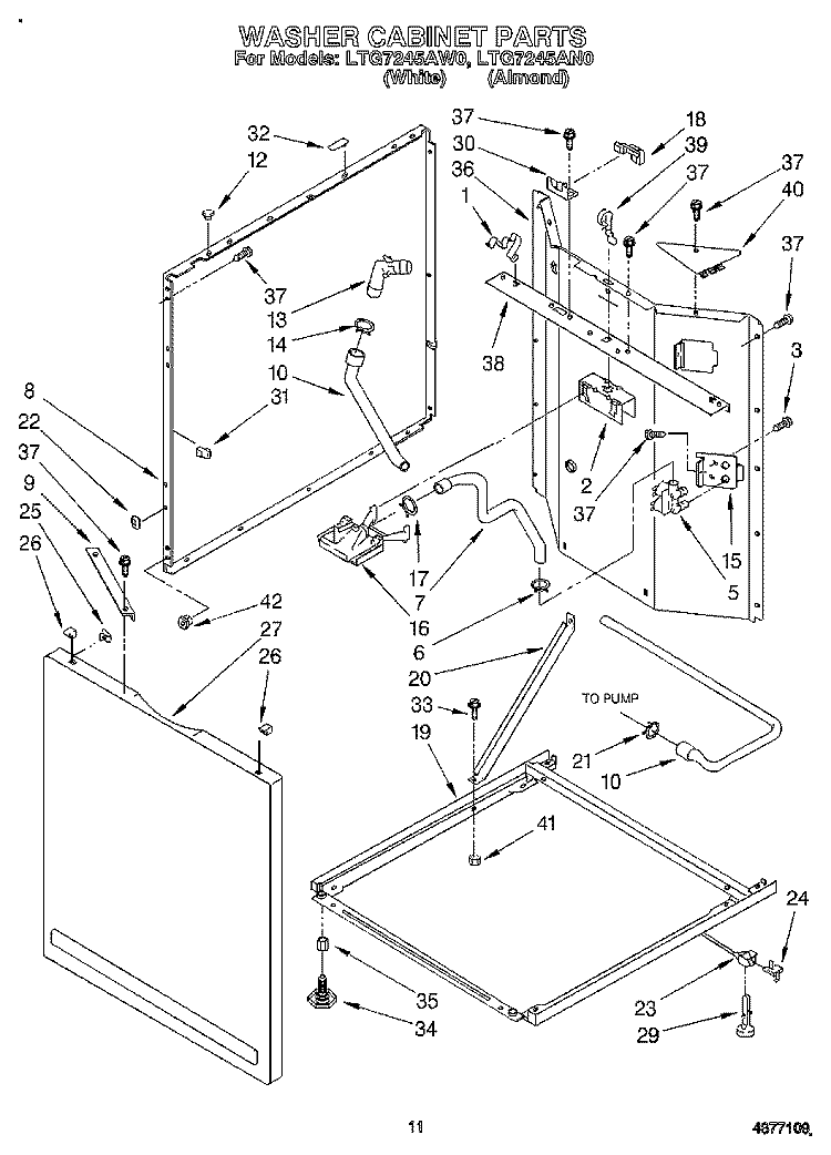 WASHER CABINET Diagram and Parts List for LTG7245AN0  Whirlpool Washer Dryer Combo