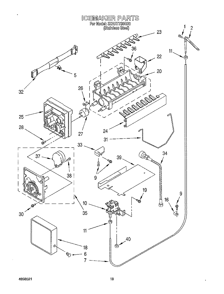 ICE MAKER, OPTIONAL Diagram and Parts List for 3XART735G00  Whirlpool Refrigerator