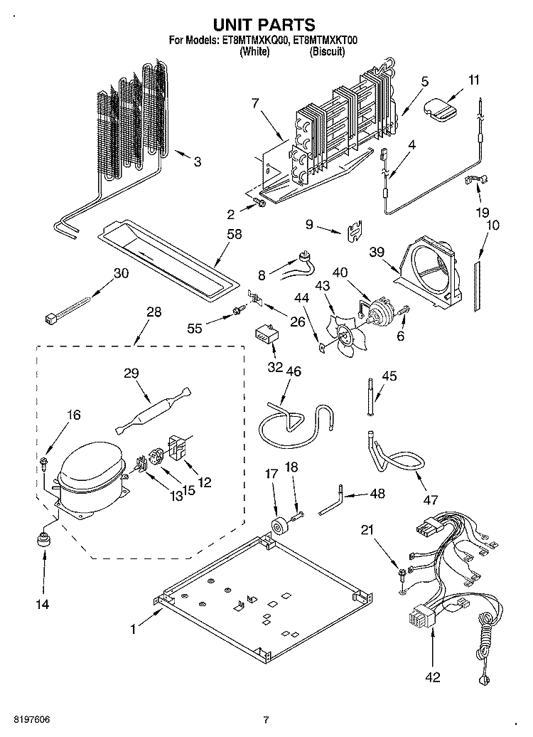 UNIT Diagram and Parts List for ET8MTMXKQ00  Whirlpool Refrigerator
