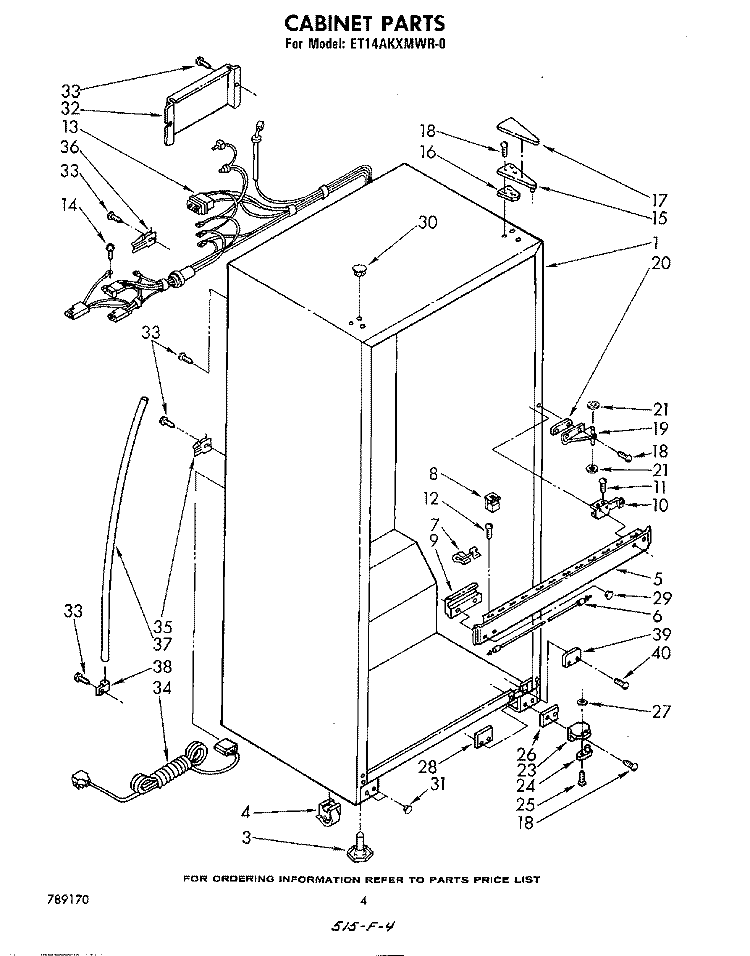 CABINET Diagram and Parts List for ET14AKXMWR0  Whirlpool Refrigerator