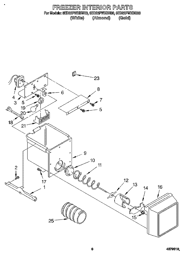 FREEZER INTERIOR Diagram and Parts List for 8ED22PWXBG00  Whirlpool Refrigerator