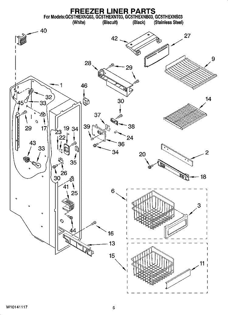 FREEZER LINER PARTS Diagram and Parts List for GC5THEXNS03  Whirlpool Refrigerator