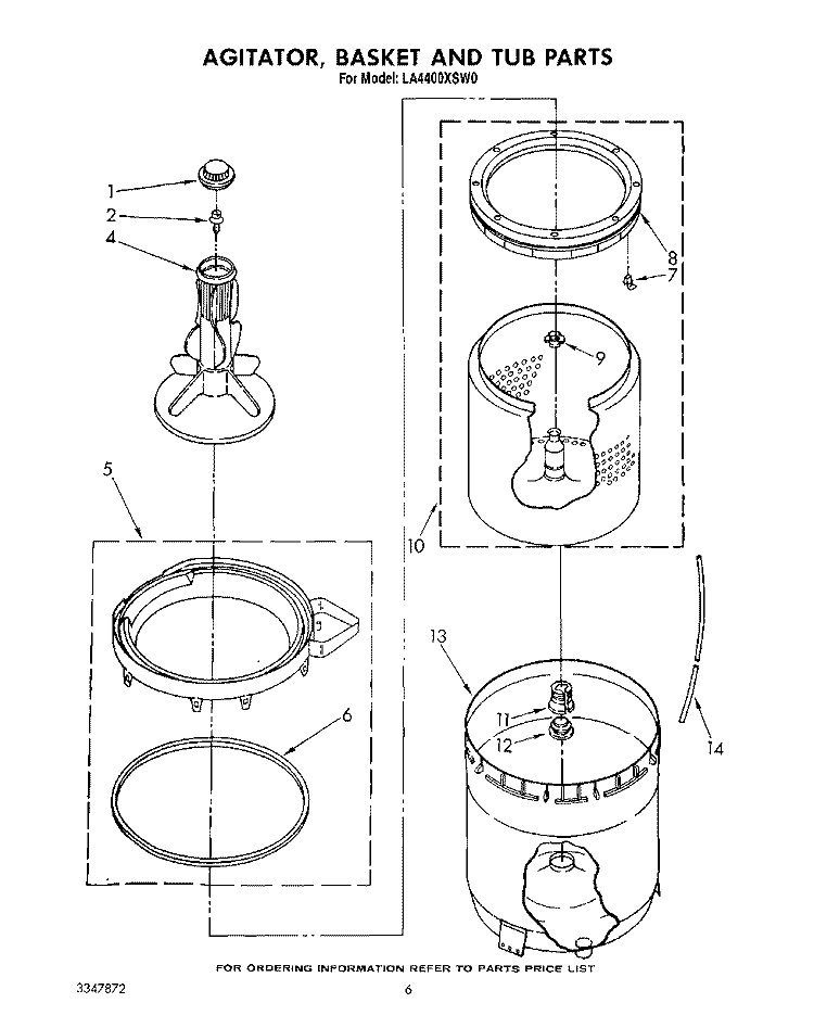 AGITATOR, BASKET AND TUB Diagram and Parts List for LA4400XSW0  Whirlpool Washer