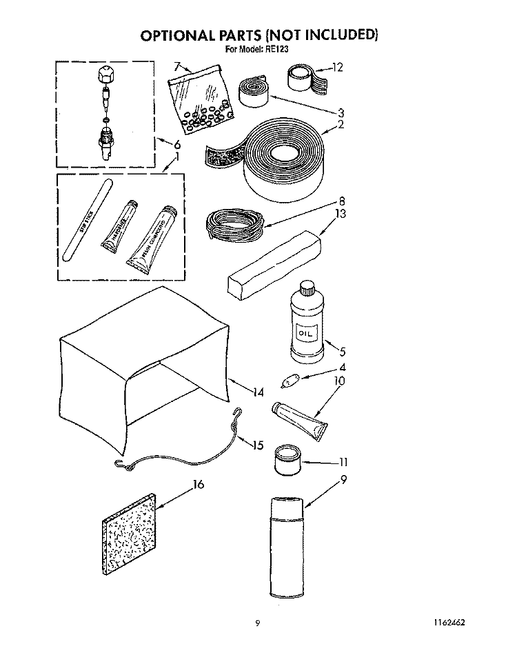 OPTIONAL Diagram and Parts List for RE123  Whirlpool Air Conditioner