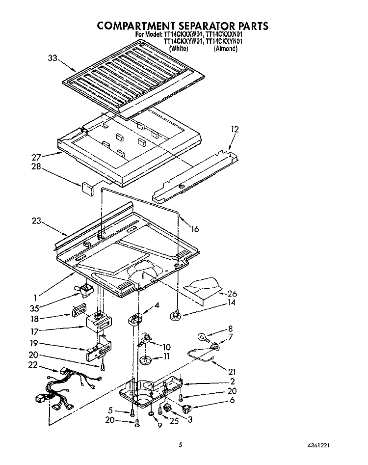 COMPARTMENT SEPARATOR Diagram and Parts List for TT14CKXXW01  Estate Refrigerator