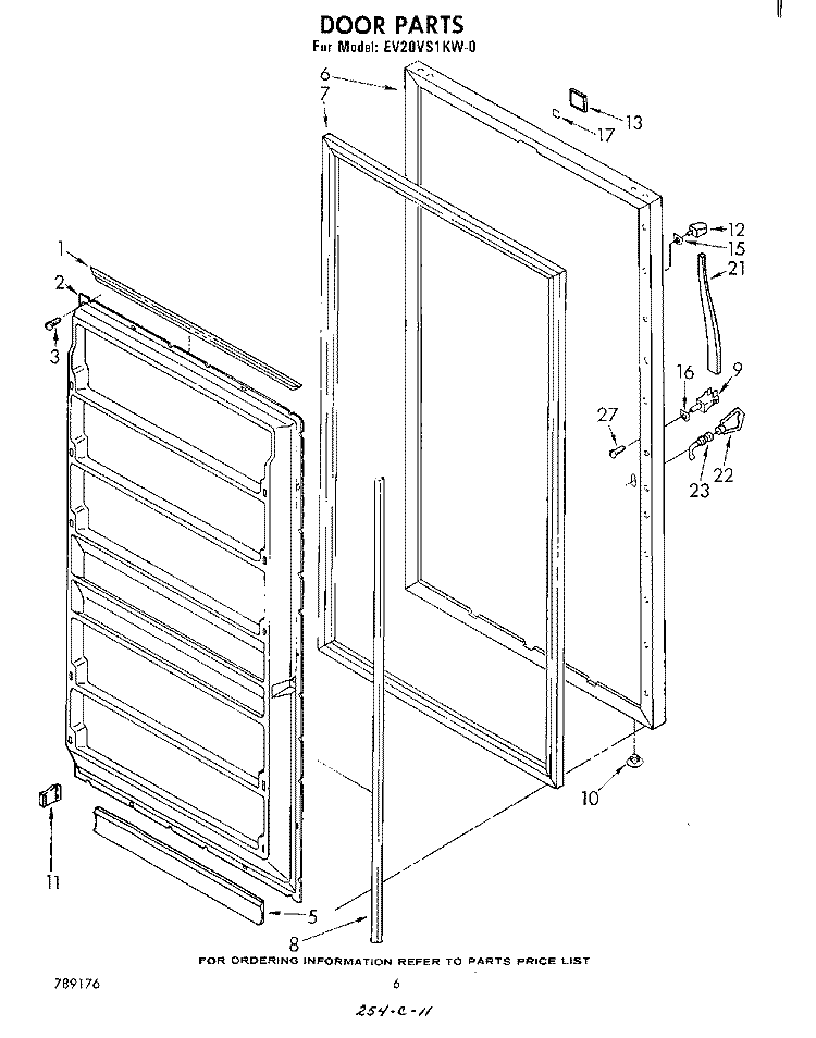 DOOR , LIT/OPTIONAL Diagram and Parts List for EV20VS1KW0  Whirlpool Freezer