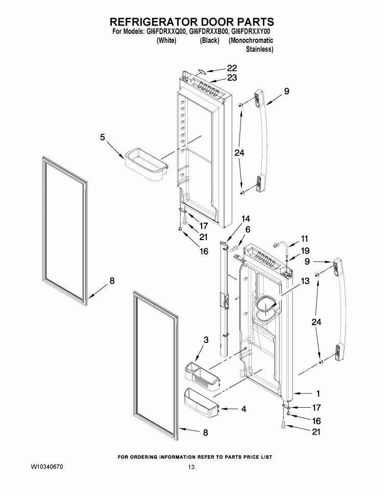 REFRIGERATOR DOOR PARTS Diagram and Parts List for GI6FDRXXB00  Whirlpool Refrigerator