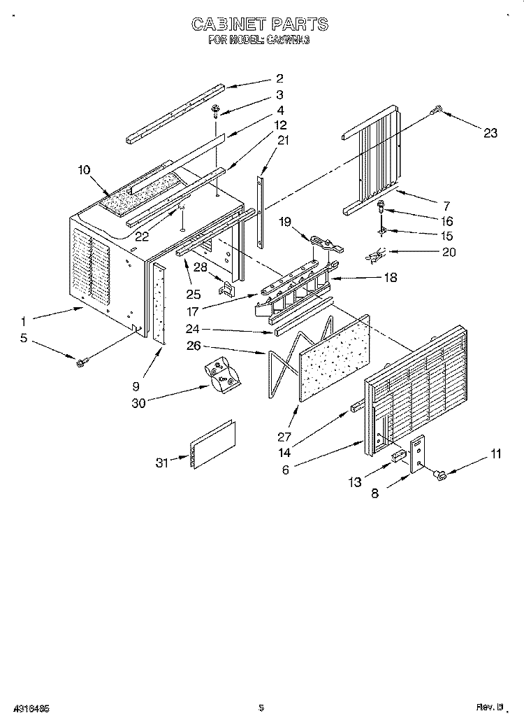 CABINET Diagram and Parts List for CA5WM43  Crosley Air Conditioner