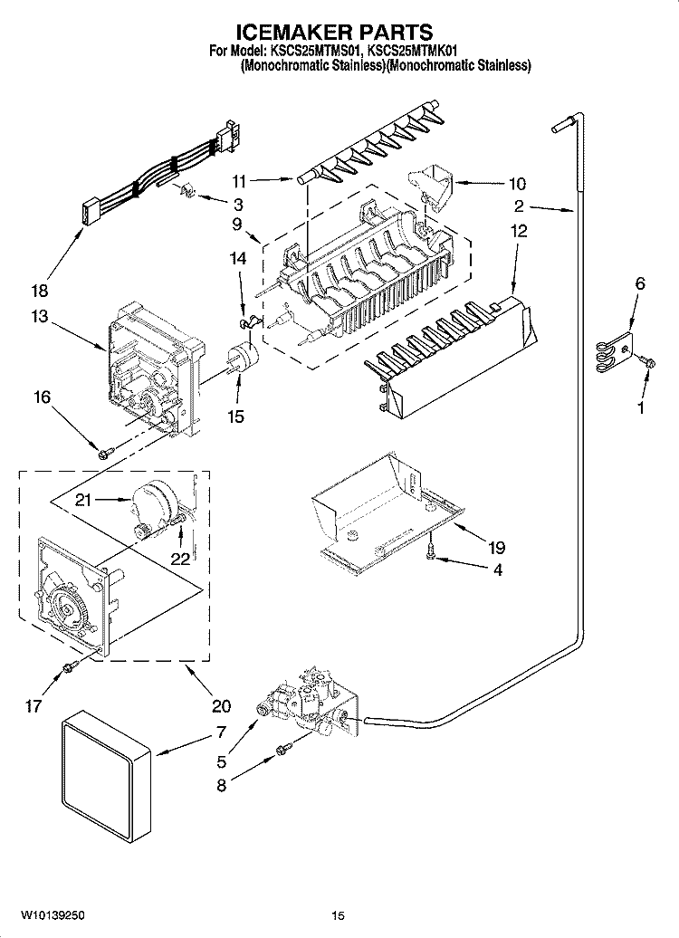 ICEMAKER PARTS, OPTIONAL PARTS (NOT INCLUDED) Diagram and Parts List for KSCS25MTMK01  KitchenAid Refrigerator