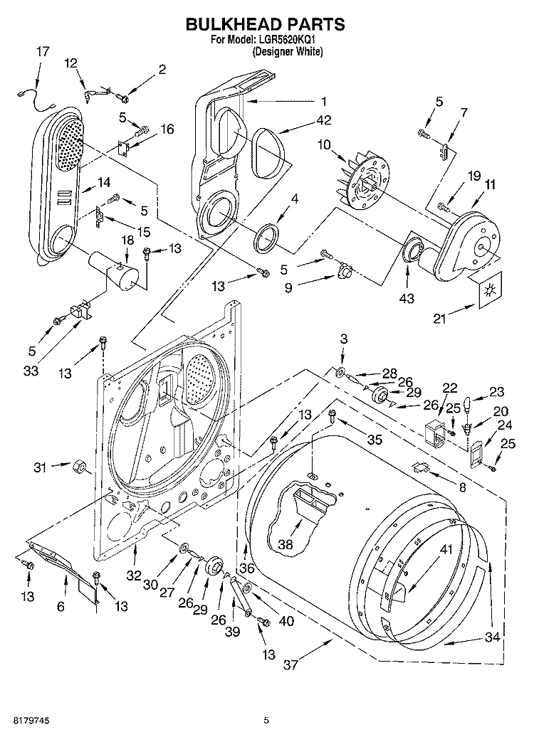 BULKHEAD Diagram and Parts List for LGR5620KQ1  Whirlpool Dryer