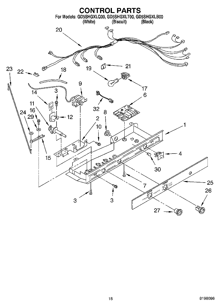 CONTROL Diagram and Parts List for GD5SHGXLT00  Whirlpool Refrigerator