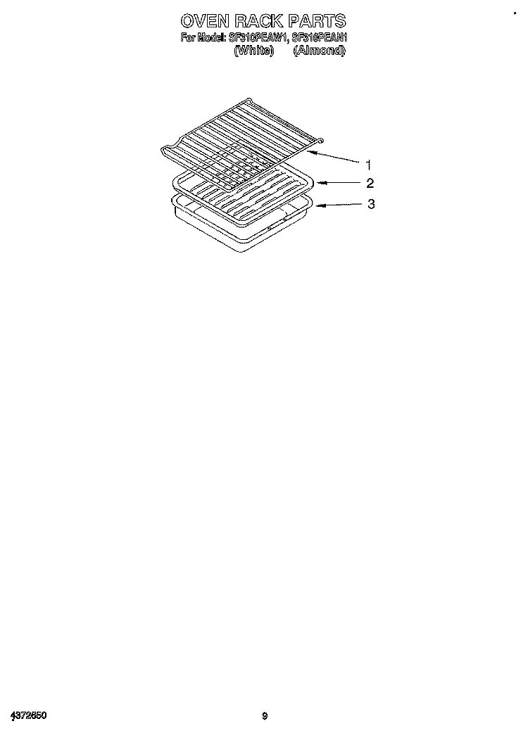 OVEN RACK, LITERATURE Diagram and Parts List for SF310PEAW1  Whirlpool Range