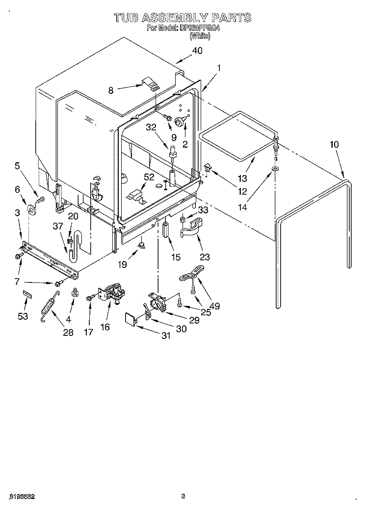 TUB ASSEMBLY Diagram and Parts List for DP920PFGQ4  Whirlpool Dishwasher