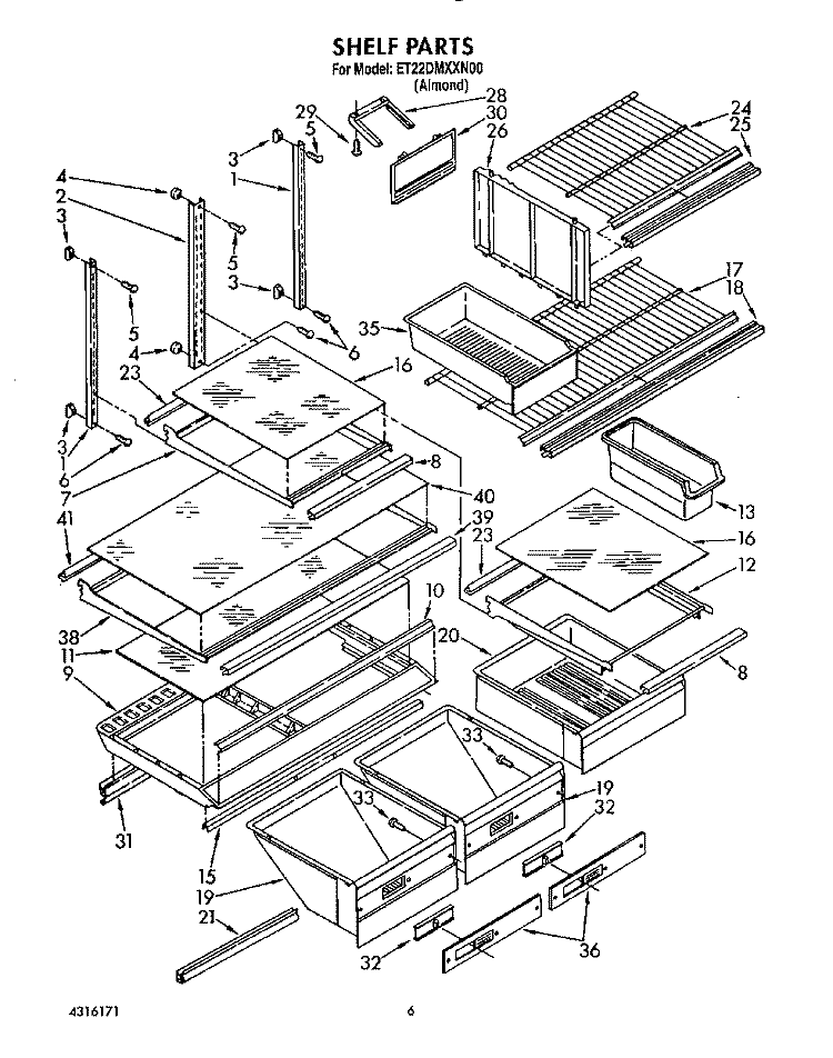 SHELF, LIT/OPTIONAL Diagram and Parts List for ET22DMXXN00  Whirlpool Refrigerator