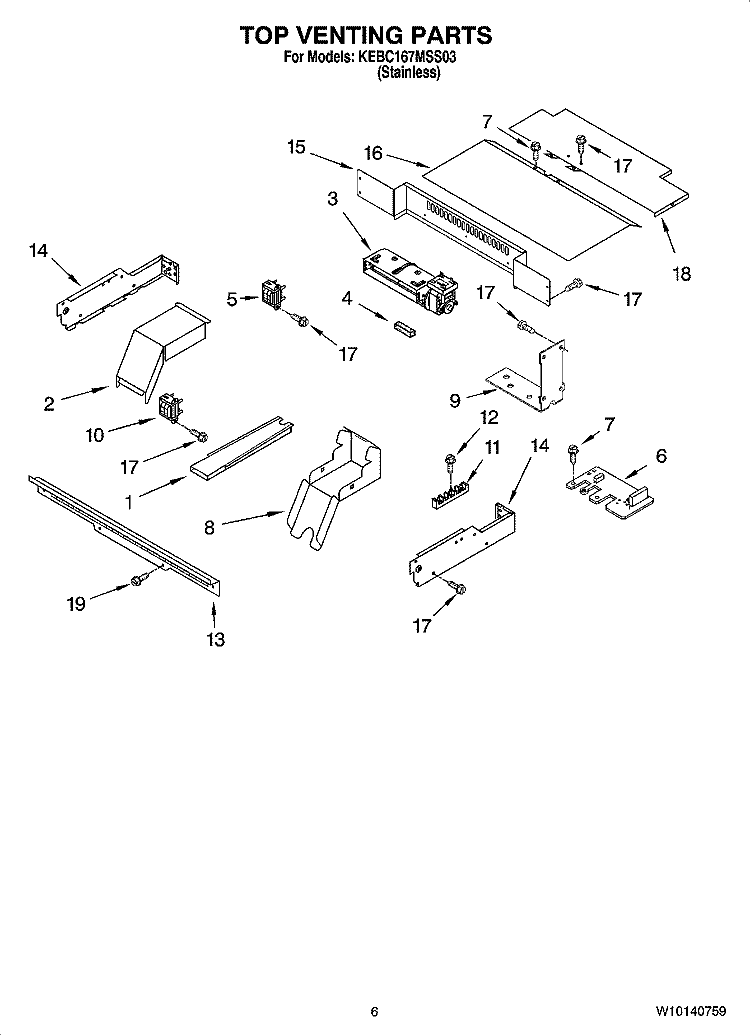 TOP VENTING PARTS, OPTIONAL PARTS Diagram and Parts List for KEBC167MSS03  KitchenAid Wall Oven