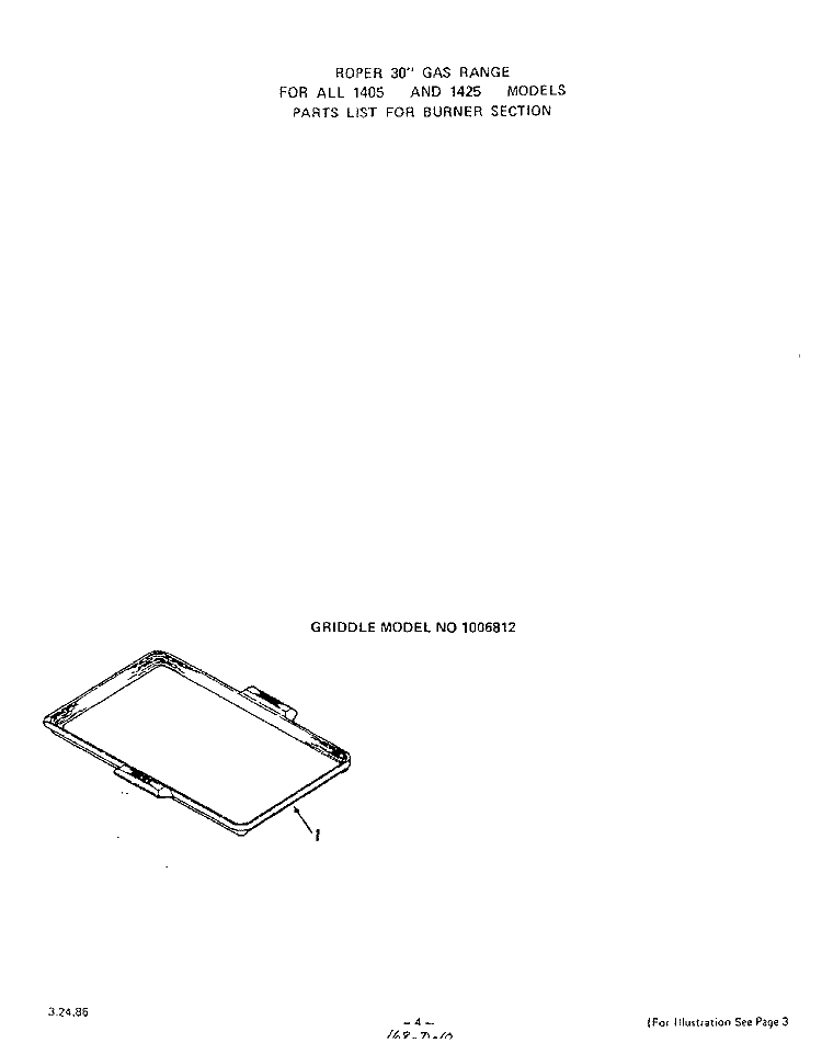 GRIDDLE Diagram and Parts List for 1405W0A  Roper Range