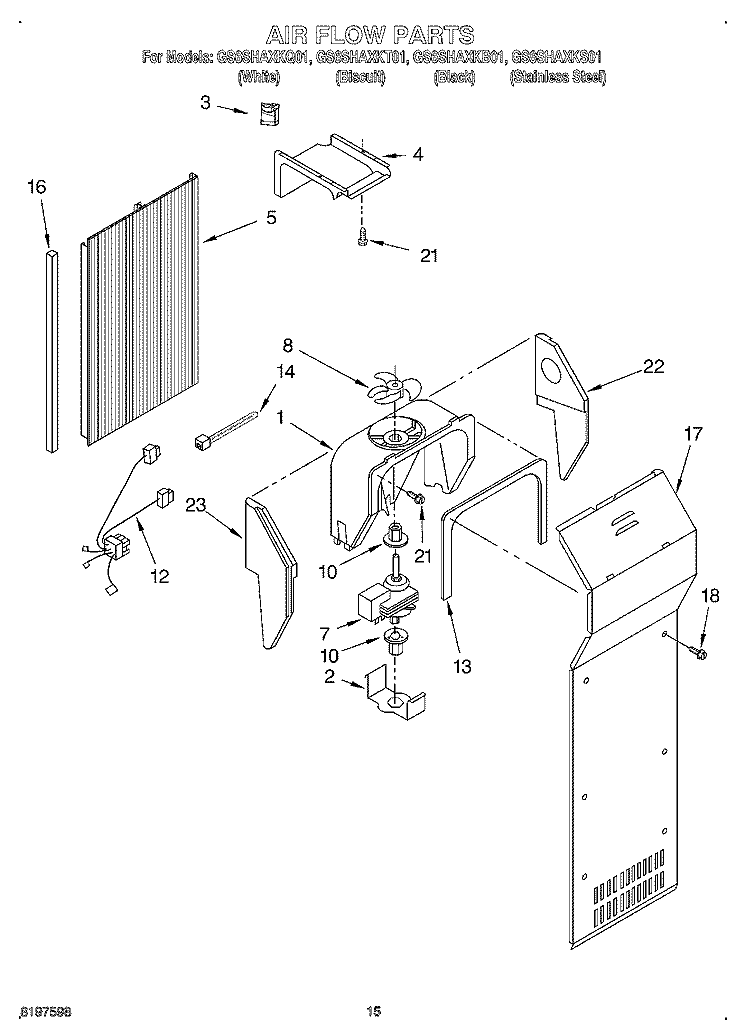 AIR FLOW Diagram and Parts List for GS6SHAXKB01  Whirlpool Refrigerator