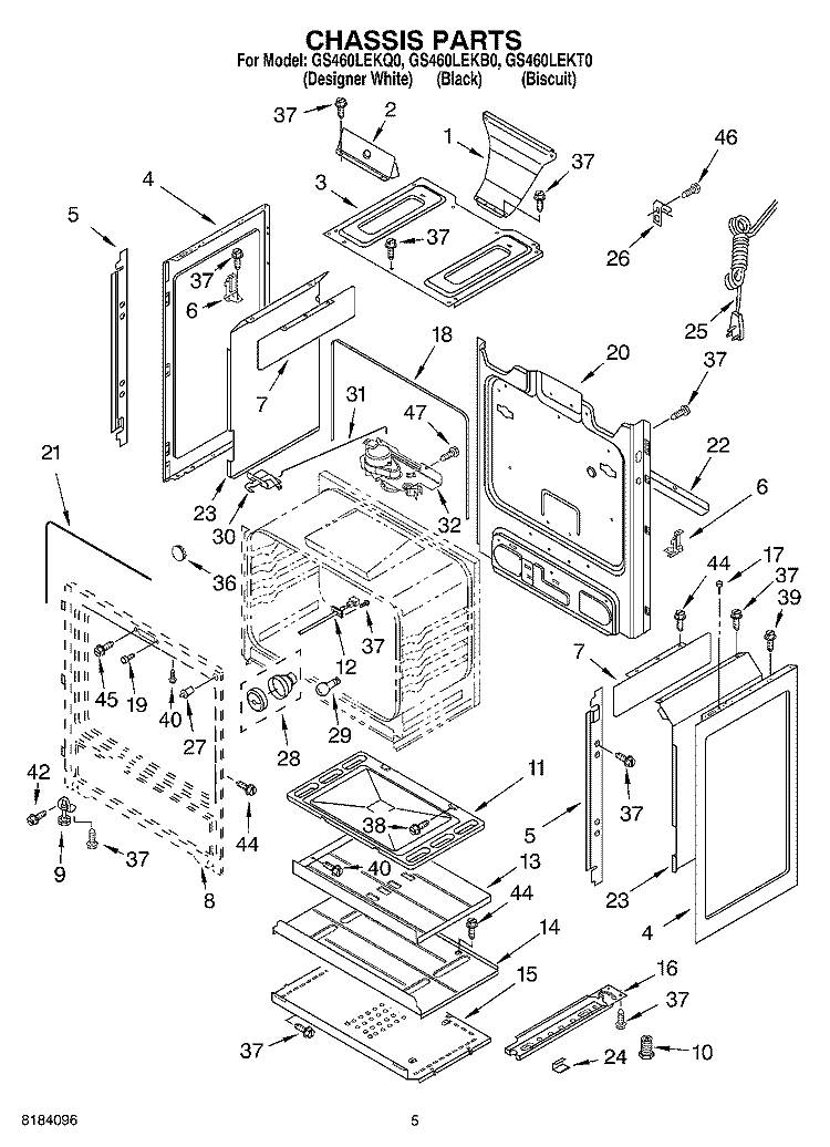 CHASSIS Diagram and Parts List for GS460LEKB0  Whirlpool Range