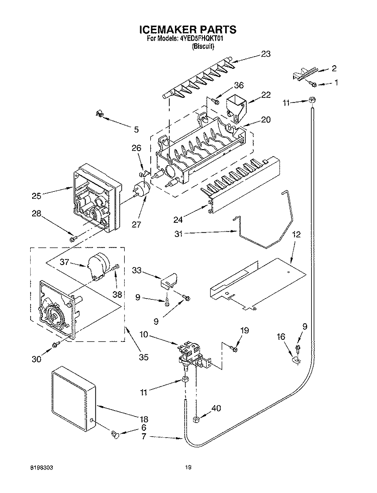 ICEMAKER PARTS - PARTS NOT ILLUSTRATED Diagram and Parts List for 4YED5FHQKT01  Whirlpool Refrigerator
